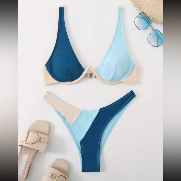 Small color block underwire High Cut bikini swimsuit TOP - Picture 7 of 7